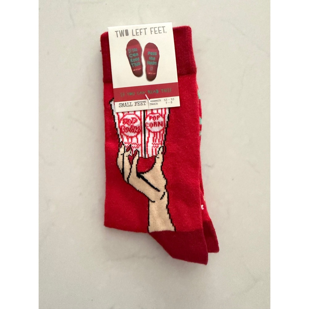 Two Left Feet Popcorn Novelty Socks Red Pass the Popcorn Small Feet‎ NWT